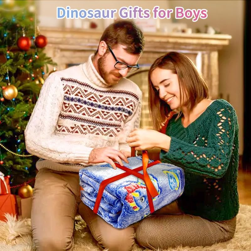 Image of Personalized Dinosaur Blanket for Boys - Glow in The Dark, Soft Fleece Throw for Kids, Toddlers - Birthday Gift, 30 inchx 40 inch
