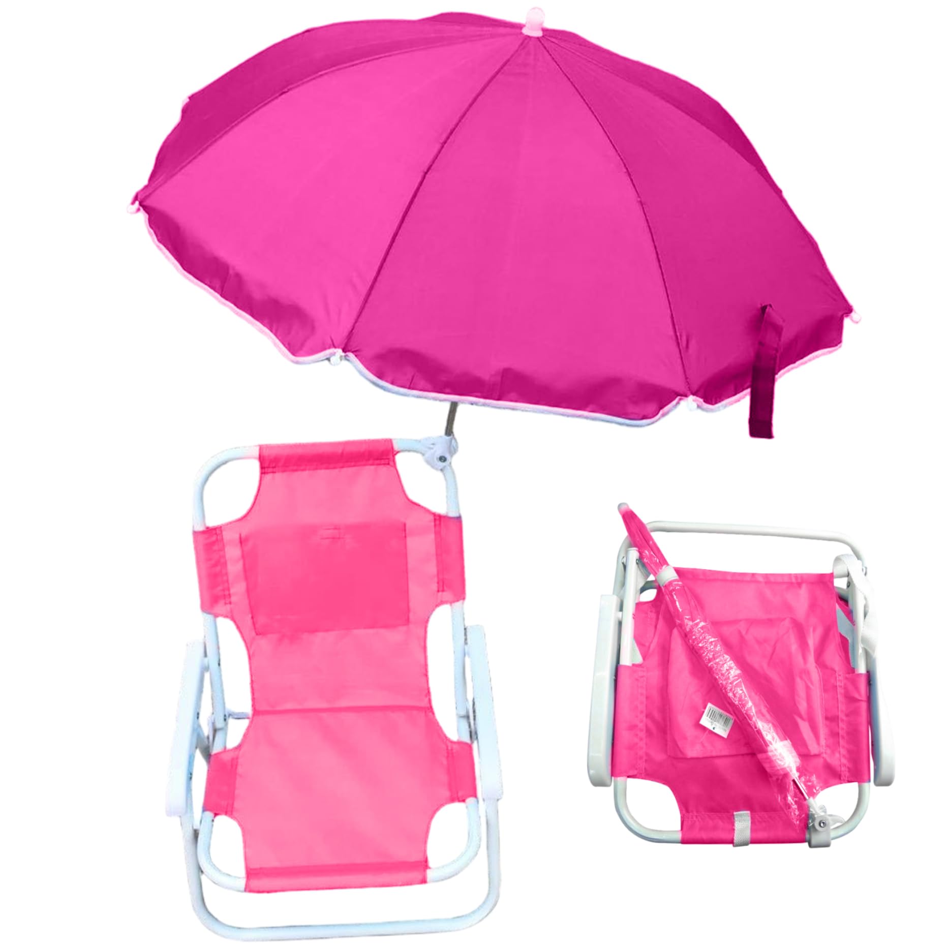 Silla de Playa para niños con sombrilla, Plegable y Desmontable, con Dosel, portátil para Exteriores. Silla de Playa para niños Rosy con sombrilla.