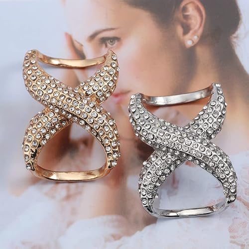 2PCS Rhinestone Inlayed Silk Scarf Clips Rings Fashion Scarves Buckle Scarf Wrap Holder Clamp Silk Scarf Clasp for Clothing Neckerchief Shawl (Golden + Silver) - Thumbnail 4