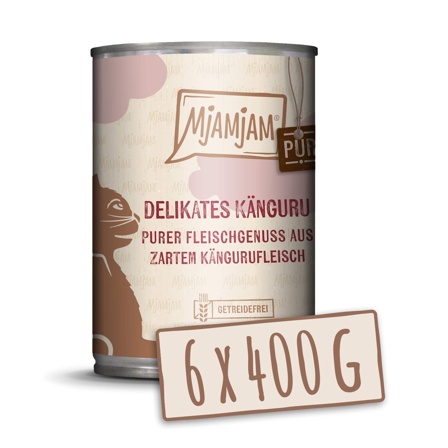 MjAMjAM - premium wet food for cats - pure meat enjoyment - delicious kangaroo, pack of 6 (6 x 400 g), grain-free with extra meat