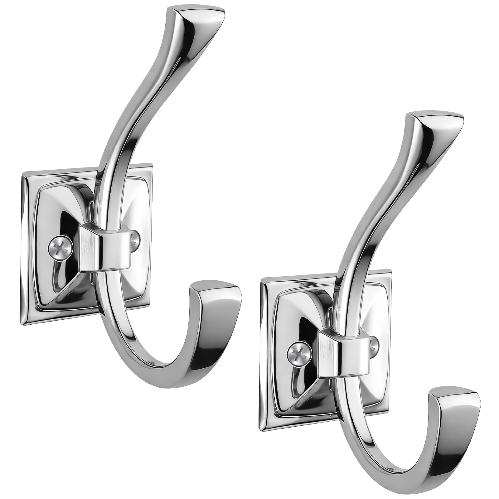 Yundoza 2 Pack Towel Hooks for Bathroom, Screw in Metal Door Hooks for Coat Robe Keys Bags(Chrome)