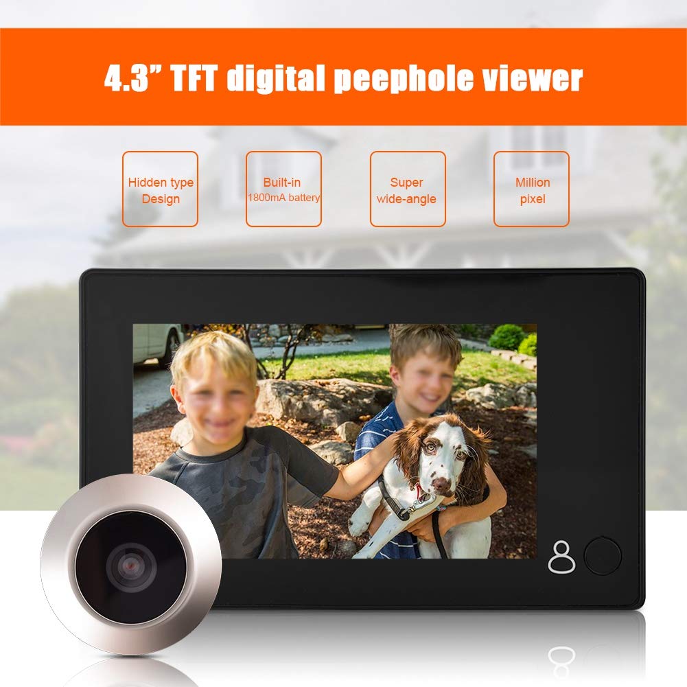 4,3-Zoll-TFT-LCD-Digital-Türspion-Kamera mit Türklingelfunktion, intelligente Videotürklingel mit Kamera für die Sicherheit zu Hause, 145 Grad Weitwinkel, 1800 mAh Lithium-Ionen