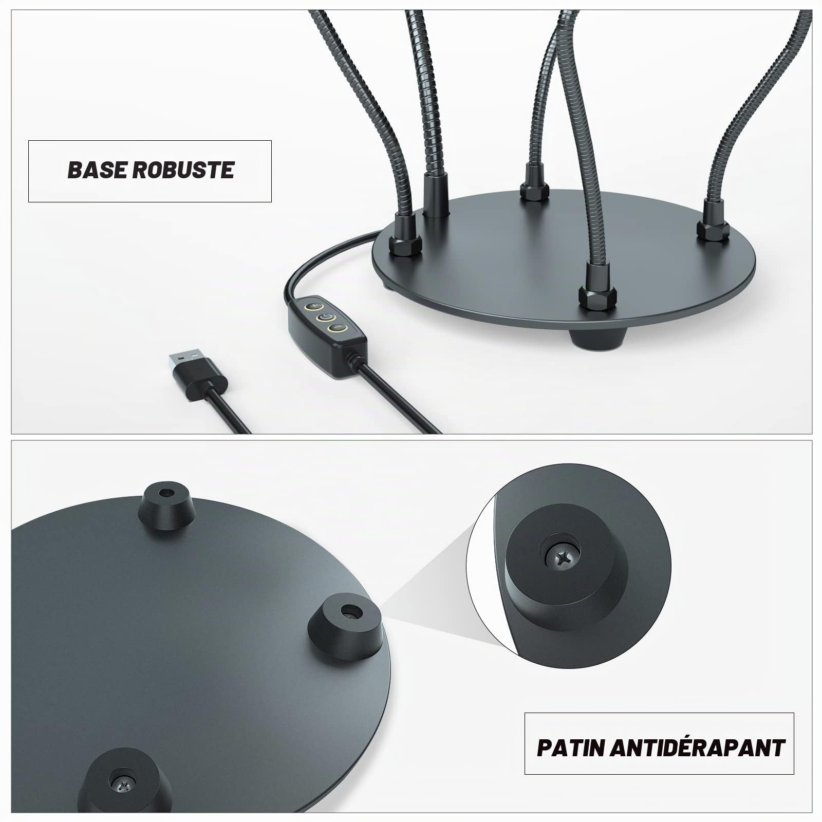Loupe avec lumière à souder à la troisième main -Grossissement 3X -Lumière du jour -Avec lumière -Avec 28 LED à intensité variable-Base robuste-4 bras flexibles - Pour bricoler, souder, loisirs