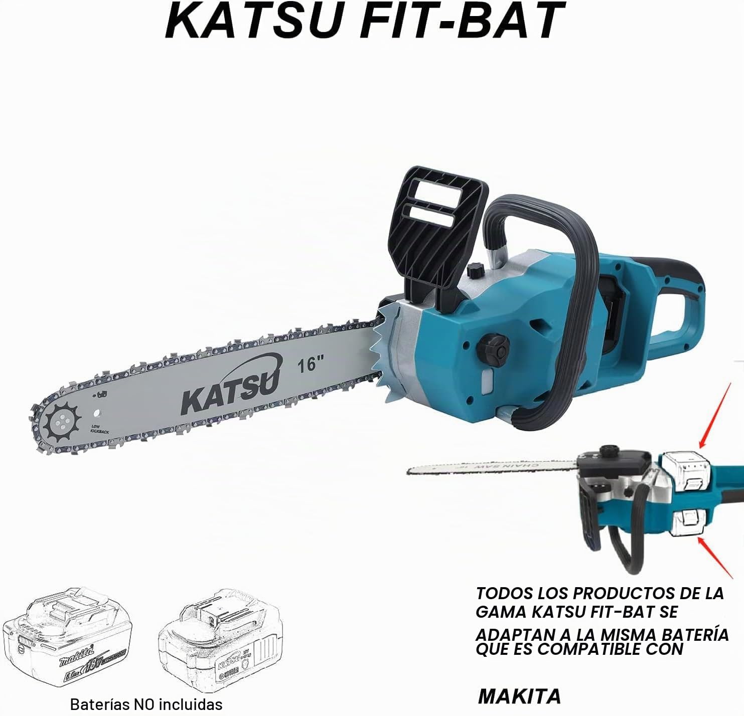 KATSU FIT-BAT 21V Motosierra a Batería Brushless 16 Pulgada, Motor sin Escobillas Motosierra Eléctrica para Cortar Madera Podar Recortar Jardinería, sin Batería 102735