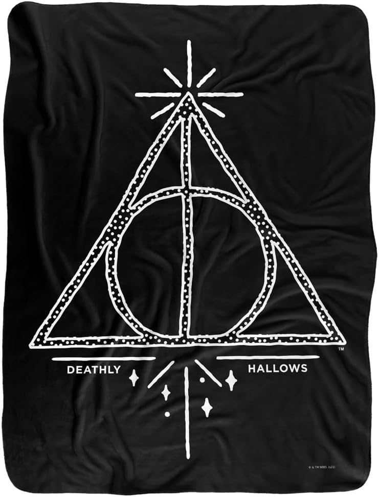 Harry Potter Blanket, 60"x80", Deathly Hallows Line Art Silky Touch Sherpa Back Super Soft Throw Blanket