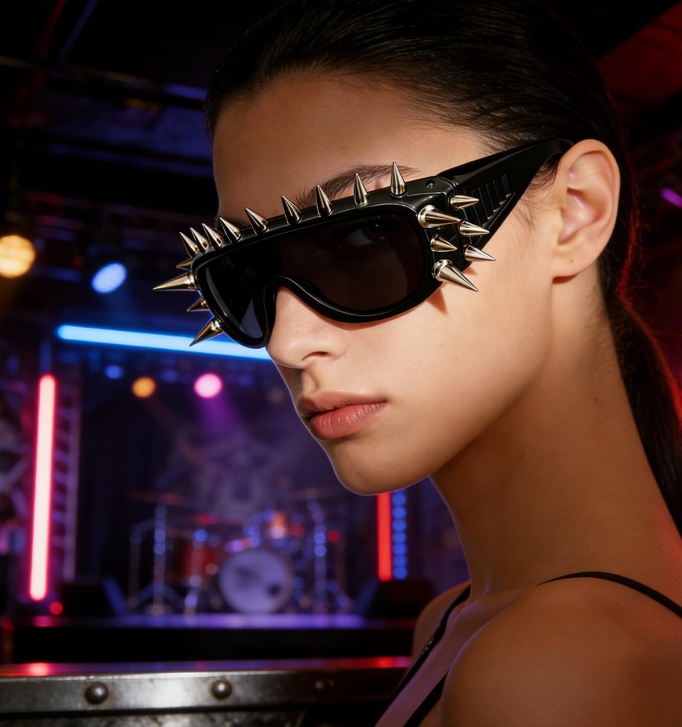 Punk Spike Sunglasses - Goth Y2k Rock Accessory with Metal Rivets for Halloween Cosplay, Club Rave - Image 4