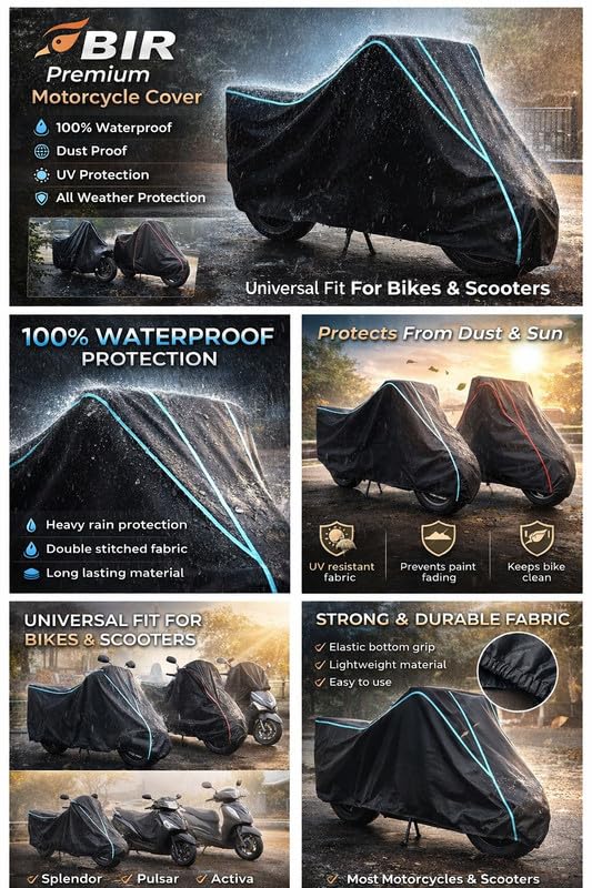 Image of Classic Gunmetal Water Resistant Bike Cover for All Motorcycles & Rain | Heavy Duty Taffeta Fabric | UV Protection, Dustproof, Scratchproof | All Weather Two Wheeler Body Cover with Elastic Bottom