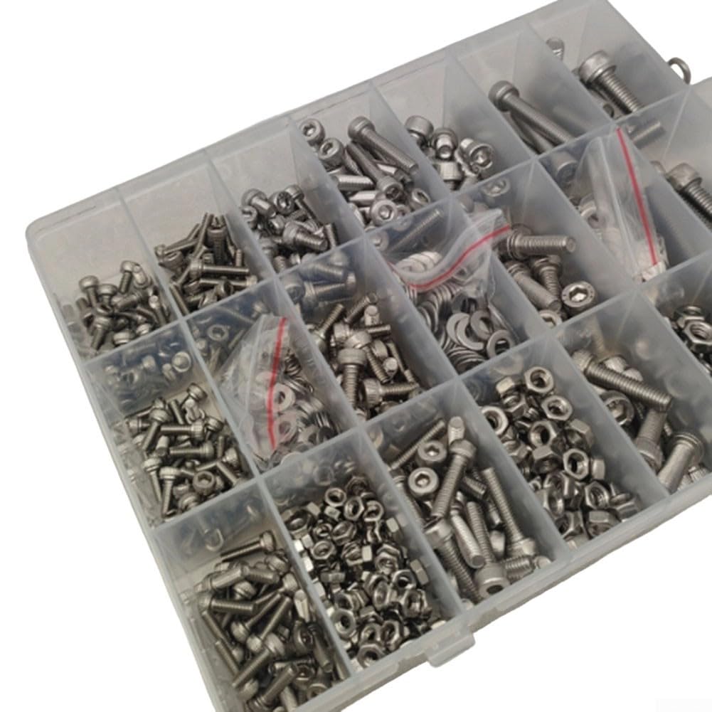 Juego de tornillos Allen de acero inoxidable 304 de 1220 piezas con tuercas y arandelas, A2-70, tornillos cilíndricos hexagonales, caja surtida para impresión 3D, bricolaje, montaje y reparación de