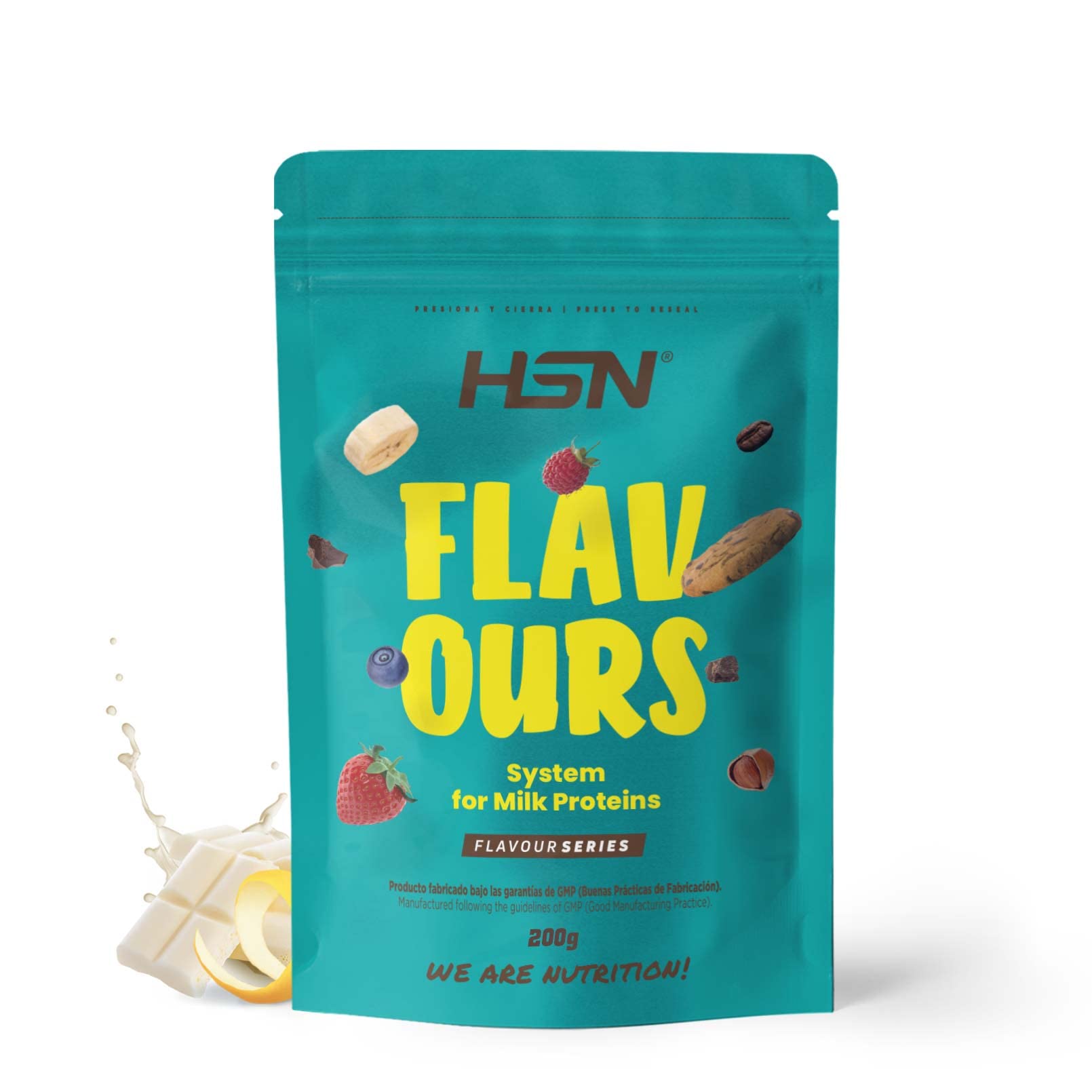 Saborizante para Proteínas Lácteas de HSN | Sabor Chocolate Blanco Limón 200 g = 66 Tomas Por Envase | Para la Dieta Keto y Vegana | Extremadamente Bajo en calorías y azúcar | No-​GMO, Sin Gluten