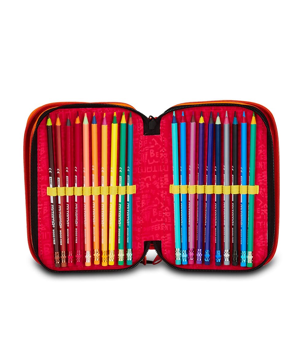 Mitama Astuccio Scuola 3 Scomparti, SUPER TRIPLO STRONG TIGER, Contenuto 50 pz, Completo di Matite, Pennarelli, Portapenne Scuola Elementare Bambino