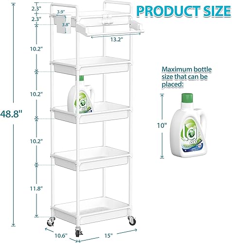 Miniatura 4 de SPACEKEEPER Carrito de almacenamiento rodante, organizador de almacenamiento de baño de 5 niveles, organizador de lavandería, unidad móvil