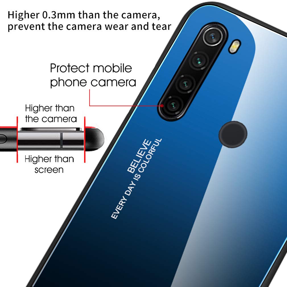 HAOYE Cover per Xiaomi Redmi Note 8T, Custodia in Vetro a Colori Sfumato, Vetro Temperato Antigraffio Back Cover + Bordo in Silicone Morbido TPU Protettiva Case Cover(5