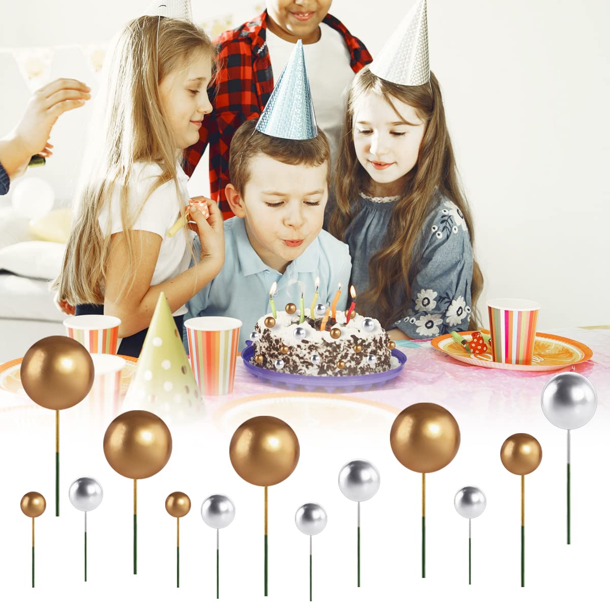 66 Topper Per Torta A Palloncino In Schiuma, Argento, 5 Misure, Con Asta Flessibile - 3