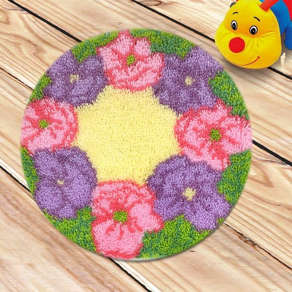 CraftsFabrics Spring Garden Rug 60% Cotton 40% Polyester DIY Crafts Yarn Carpet Round Shape Animal Custom Latch Hook Rug Crochet Kits for Beginners Adults