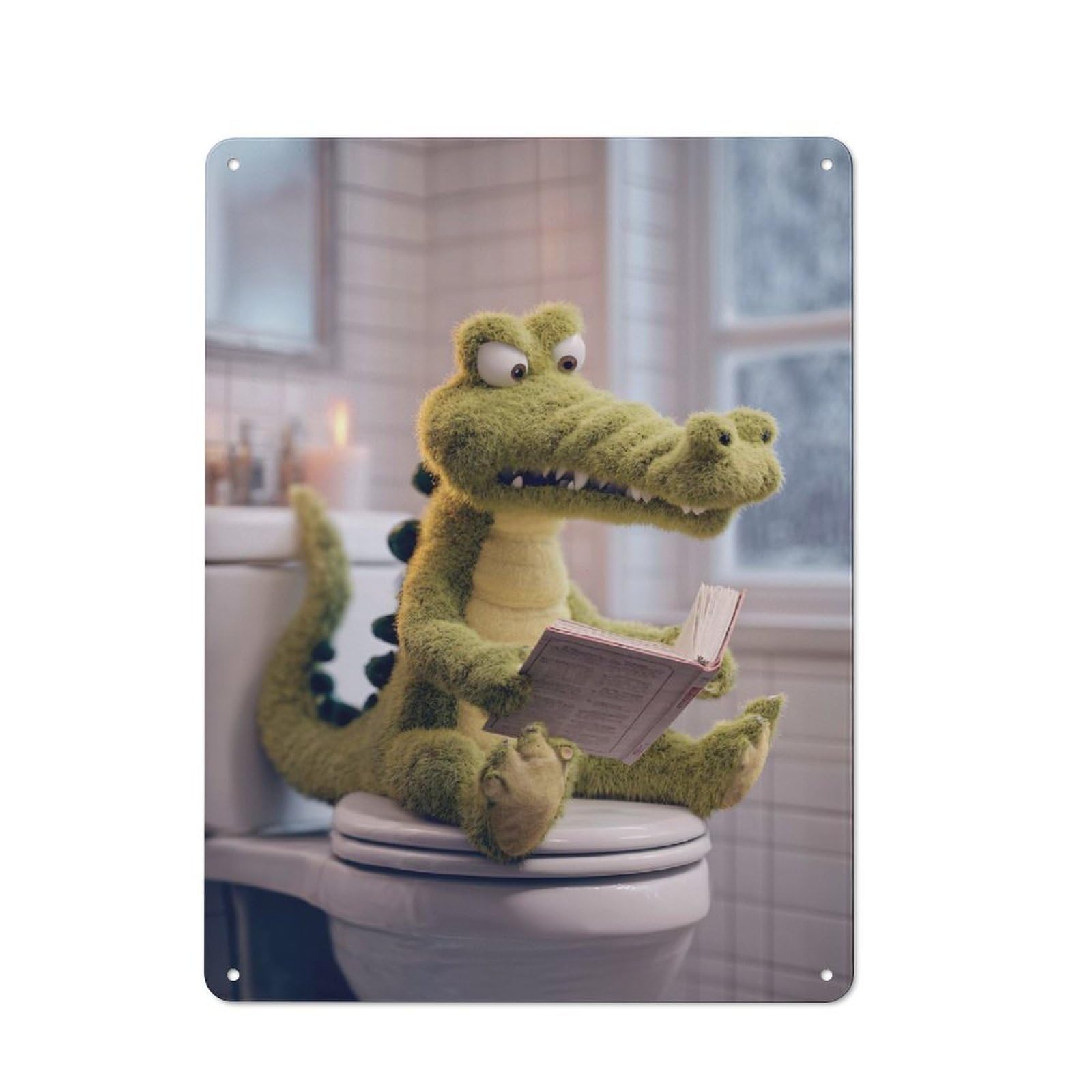 Junmoney Style-13 Country Country Metal Sign 40X30cm Featuring Crocodile Reading On The Toilet, Rustic Kitchen Decor For Cottage, Kitchen, Hallway Or Breakfast Nook