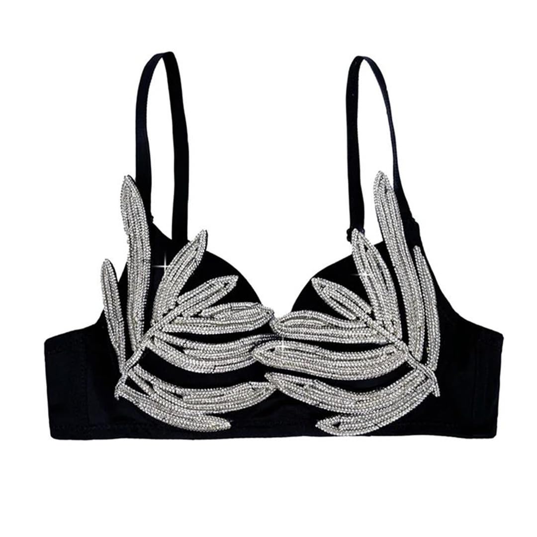 Yeuyyben Canottiera da donna con strass, senza maniche, elegante, per serate, feste, slim fit, alla moda