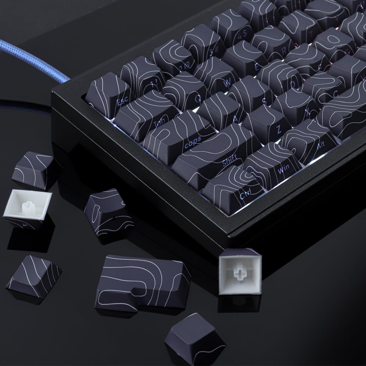 Sunzit Juego de teclas personalizadas de 135 teclas PBT, teclas topográficas de perfil de cereza para interruptores Cherry MX ISO/ANSI UK Layout mecánico