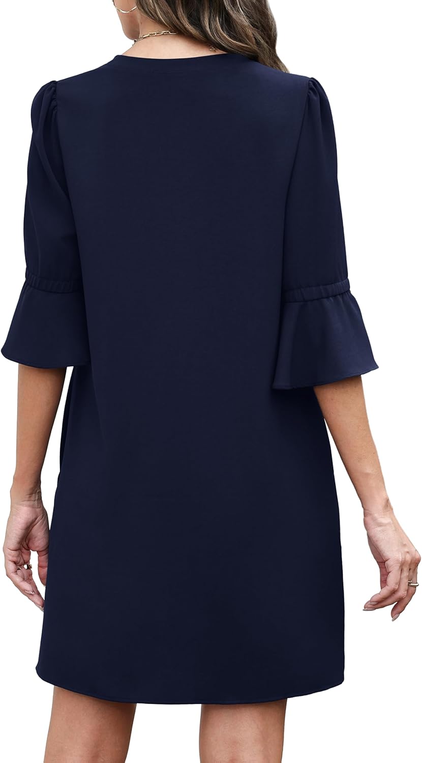 RUMIA Shift Dress for Women V Neck Ruffle Short Sleeve Loose Casual Summer Dress - Image 5