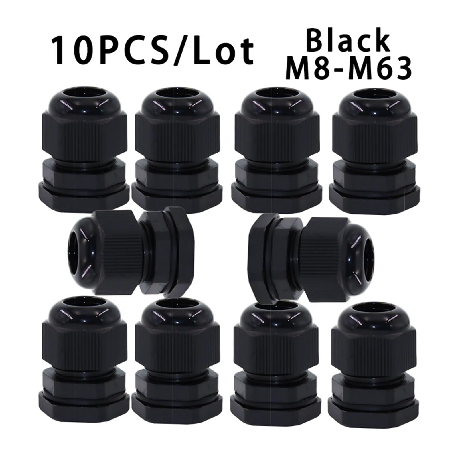 Prensaestopas, nailon impermeable IP68, plástico negro, M8-M63, paquete de 10