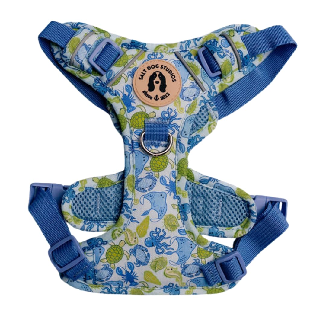 Coastal Dog Harness, Adjustable Mesh Harness for small, medium & Large Dogs, Lightweight Comfortable Harness with Front & Back D-Rings by Salt Dog Studios (Ocean Life, Small)