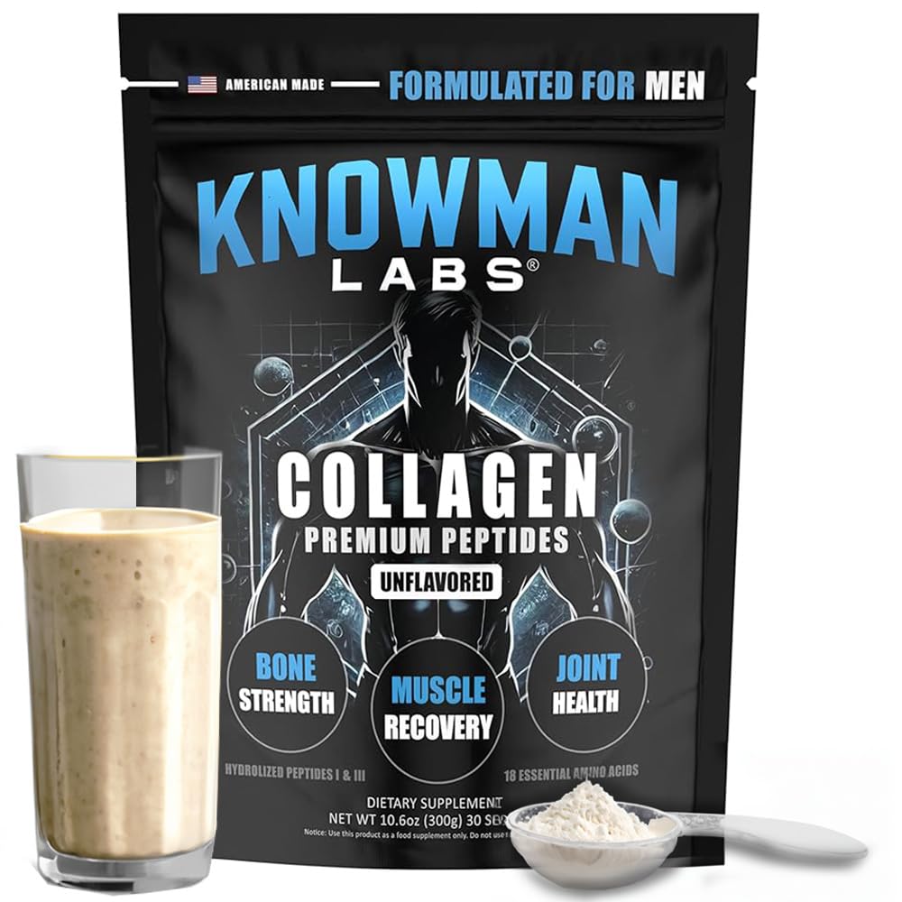 Knowman Labs Premium Collagen for Men, Bone, Joint & Muscle Formula, Recovery, Non GMO, Dairy Free, Sugar Free, Keto & Paleo Friendly / 30 Srvg