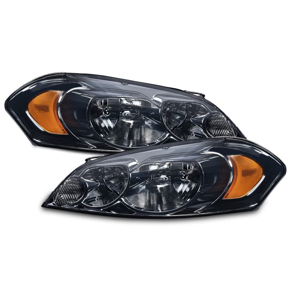 G-PLUS Headlights Replacement For Chevy Impala 06-13/Chevy Impala Limited 2014-2016/Monte Carlo 06-07 Smoky lens Chrome Housing Amber Reflector