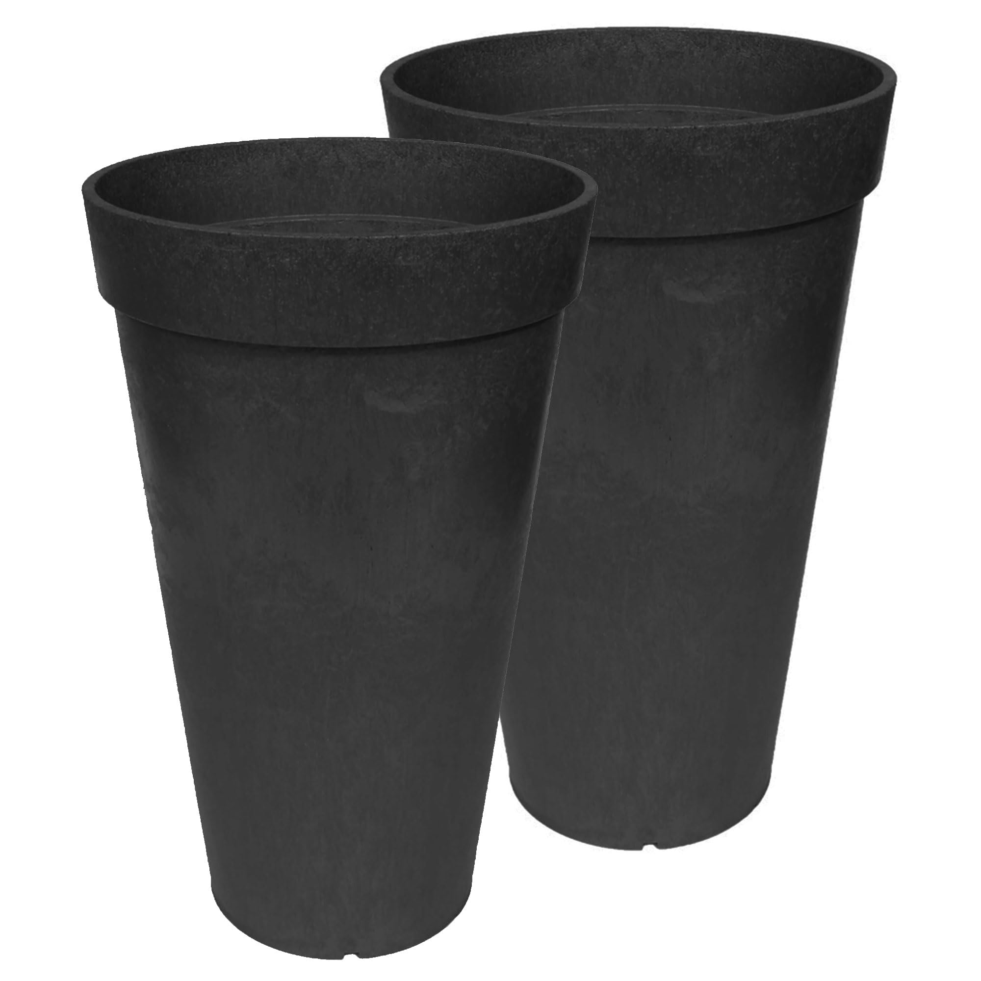 Tierra Verde 2-Pack Indoor & Outdoor Self-Watering Tall Round Planters, Aria, 12.5" x 20", Black - Planter Containers for Plants and Flowers -