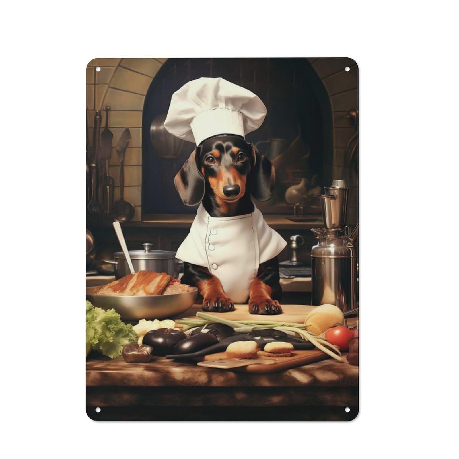 Junmoney Style-11 Chef Dachshund Retro Metal Wall Sign 40X30cm For Living Room Or Hallway, For Collectors Decorating Living Rooms And Hallways