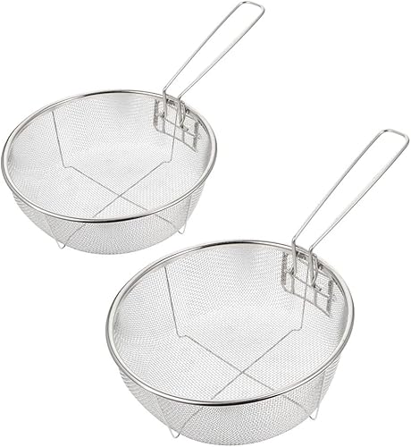 YARNOW Cesta redonda de acero inoxidable para freír con chip francés, soporte para servir con filtro de alimentos, vajilla para cocina, restaurante,