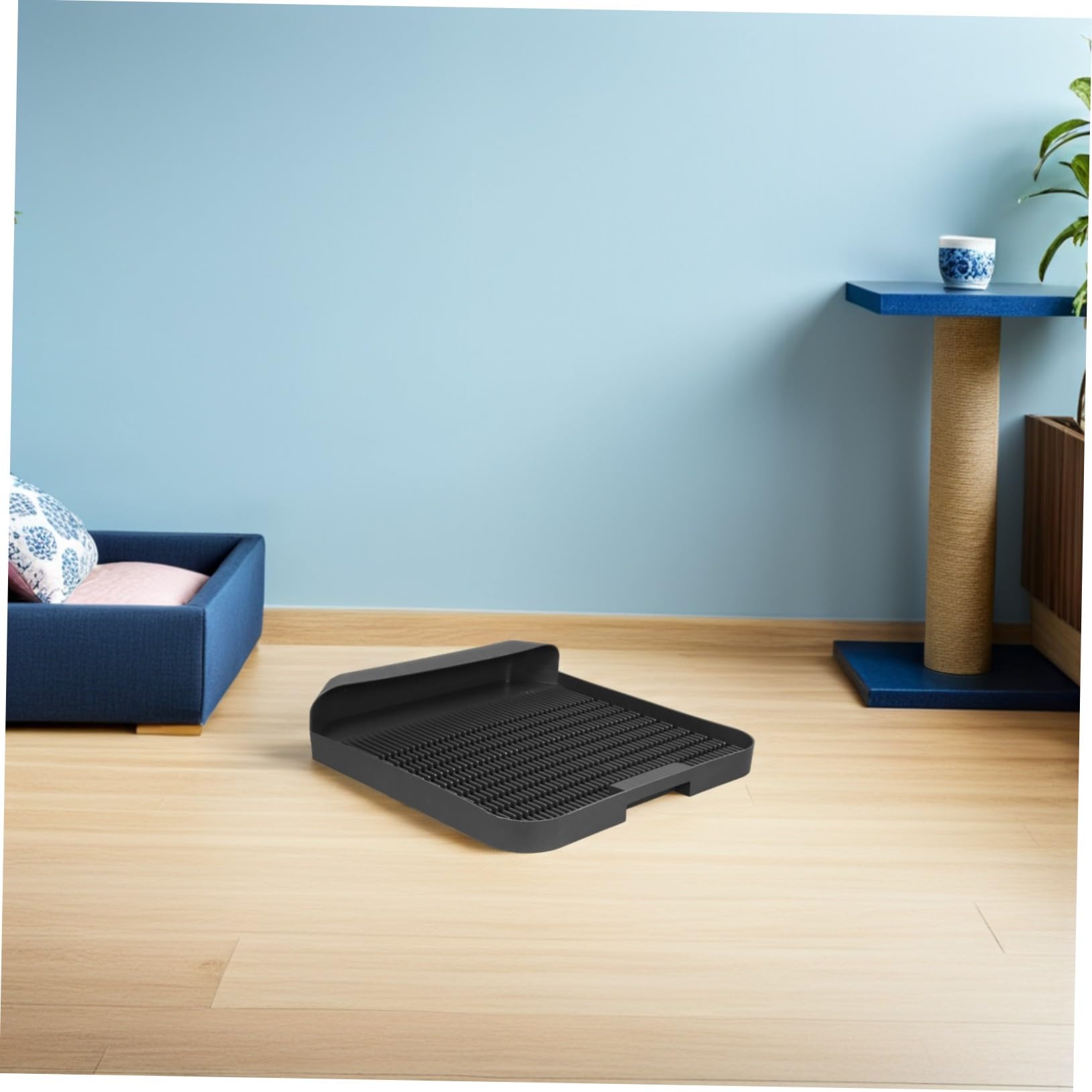Cat Litter Tray Mat Non-slip Deep Litter Box Rug With Raised Edges For Scatter Control Easy To Clean And Portable