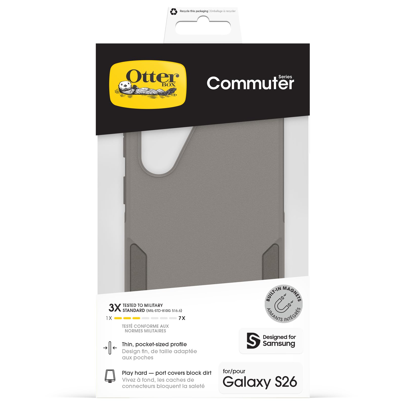 Otterbox Funda Commuter Series con imanes para Samsung Galaxy S26, Resistente a Golpes y caídas, Rugerizada, Protectora, Testada 3X estándares Militares anticaídas, Gris