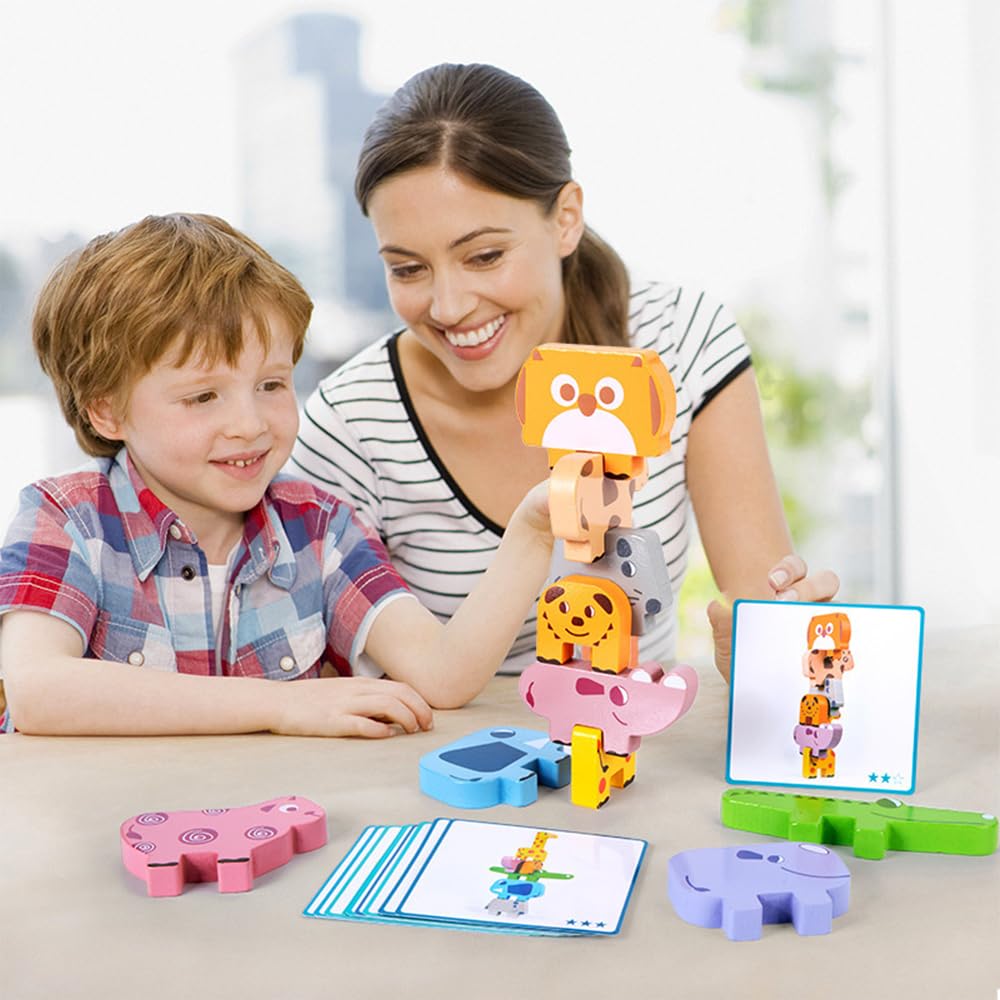 Giochi Legno Bambini, Montessori Impilabili Animali Blocchi Costruzione, Bambino Educativi Gioco Equilibrio Giocattolo in Legno Regalo per Bimbo Ragazzi Ragazze 2 3 4 Anni