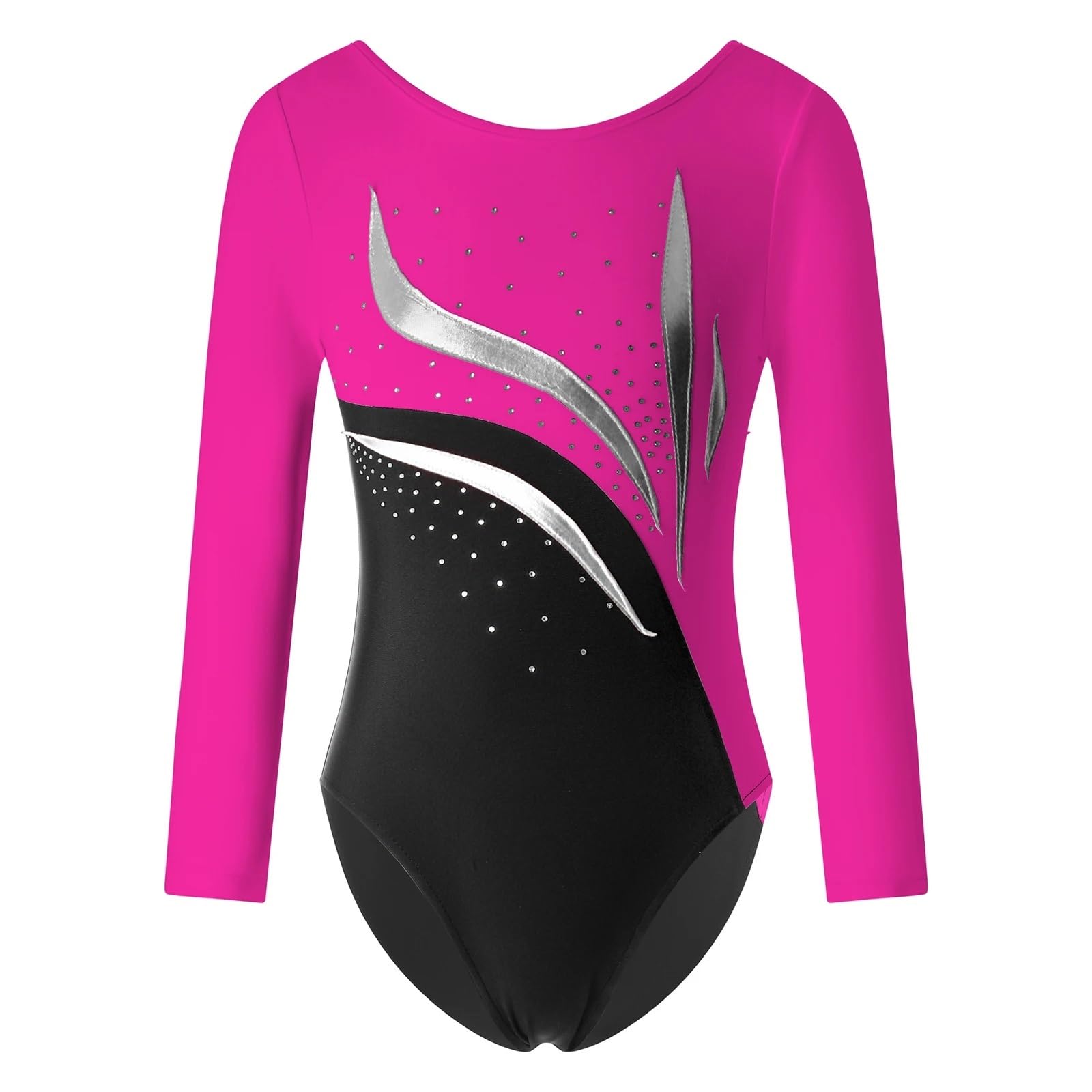 Leotardo para Competición de Gimnasia Body for niños, gimnasia, diamantes de imitación, leotardo de manga larga, traje de Ballet for baile, patinaje artístico, disfraces de rendimiento brillantes(Pink