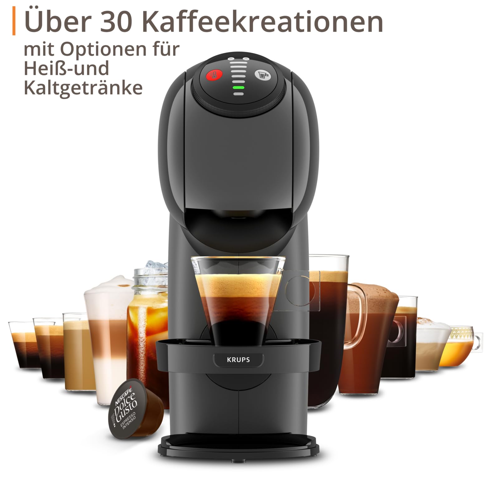NESCAFÉ Dolce Gusto Genio S by KRUPS Kaffeekapselmaschine 15 Bar ultra-kompakt anthrazit KP243B