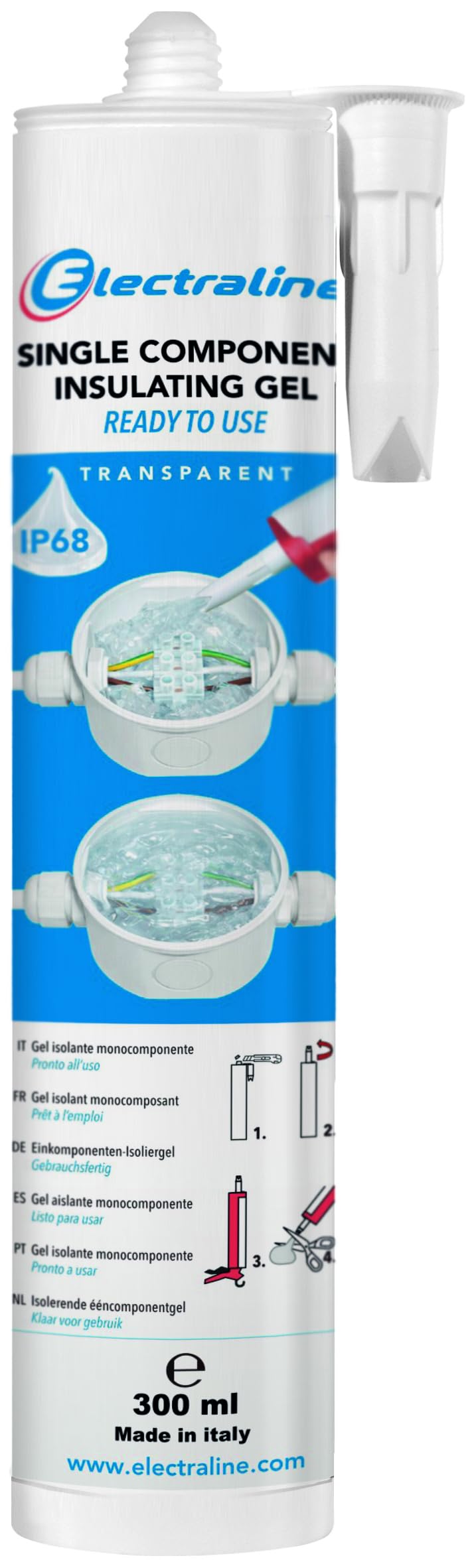 Electraline 61065 Einkomponenten-Dichtungs- und Isoliergel, zum Schutz und zur Isolierung von elektrischen Verbindungen, IP68, in 300-ml-Kartusche