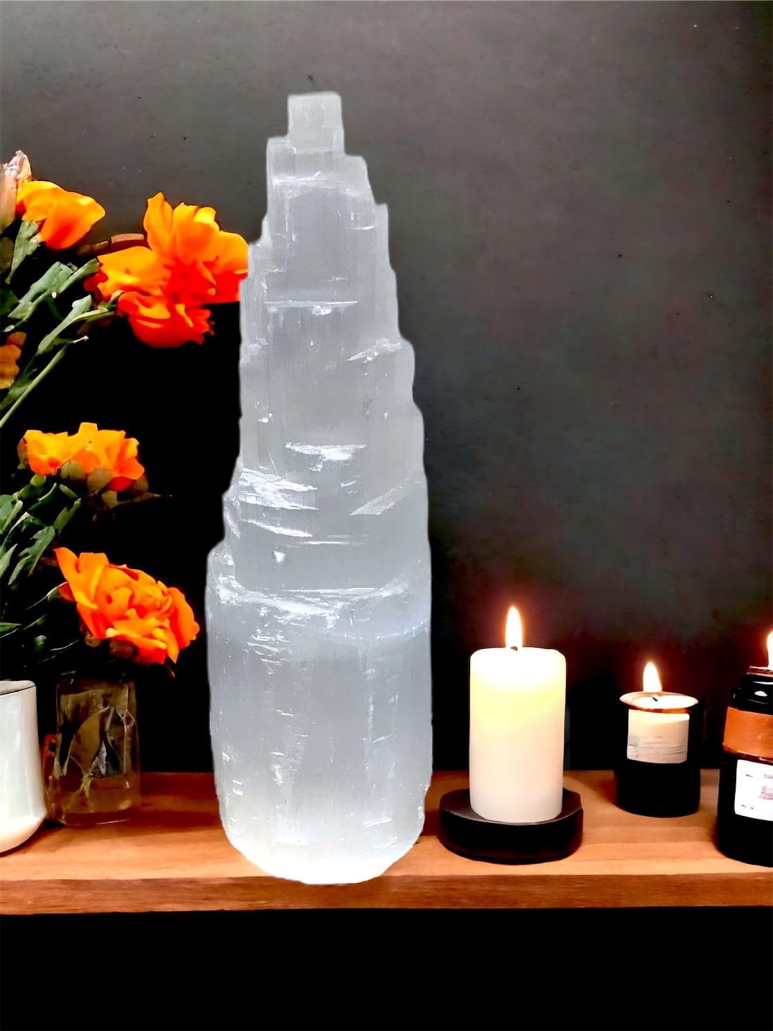 Vingardium Leviosa White Selenite Mountain Pillars Handmade Natural Raw Crystal Tower Healing Energy Mineral Meditation Charging Selenite Crystal Table Decorative Pillar Chakra Spiritual Gift Decorative (30Cm)