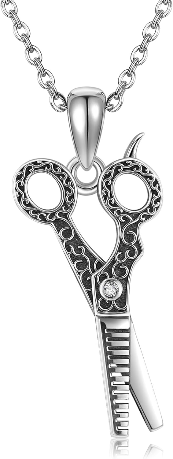 YAFEINI Hair Stylist Gifts Sterling Silver Scissor Necklace Hair Stylist Jewelry Hairdresser Cosmetology Graduation Gifts for Women