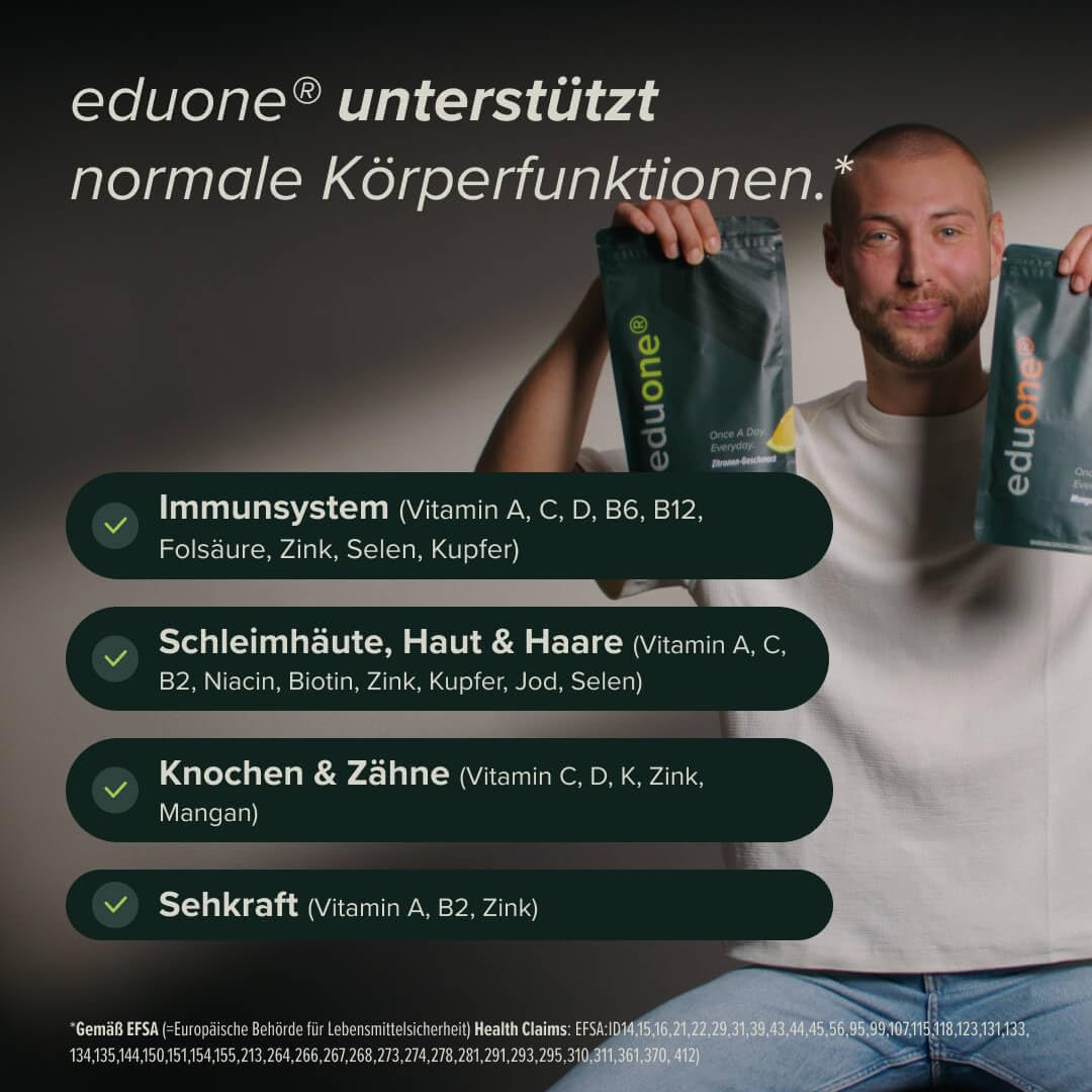 edubily® eduone - Greens Pulver - All-In-One Drink mit Vitaminen, Mineralien & Pflanzenstoffen - Mit Darmbakterien, Vitalpilzen und Meat Based Bioactive Compounds (MBBCs) (360 g, Mango)