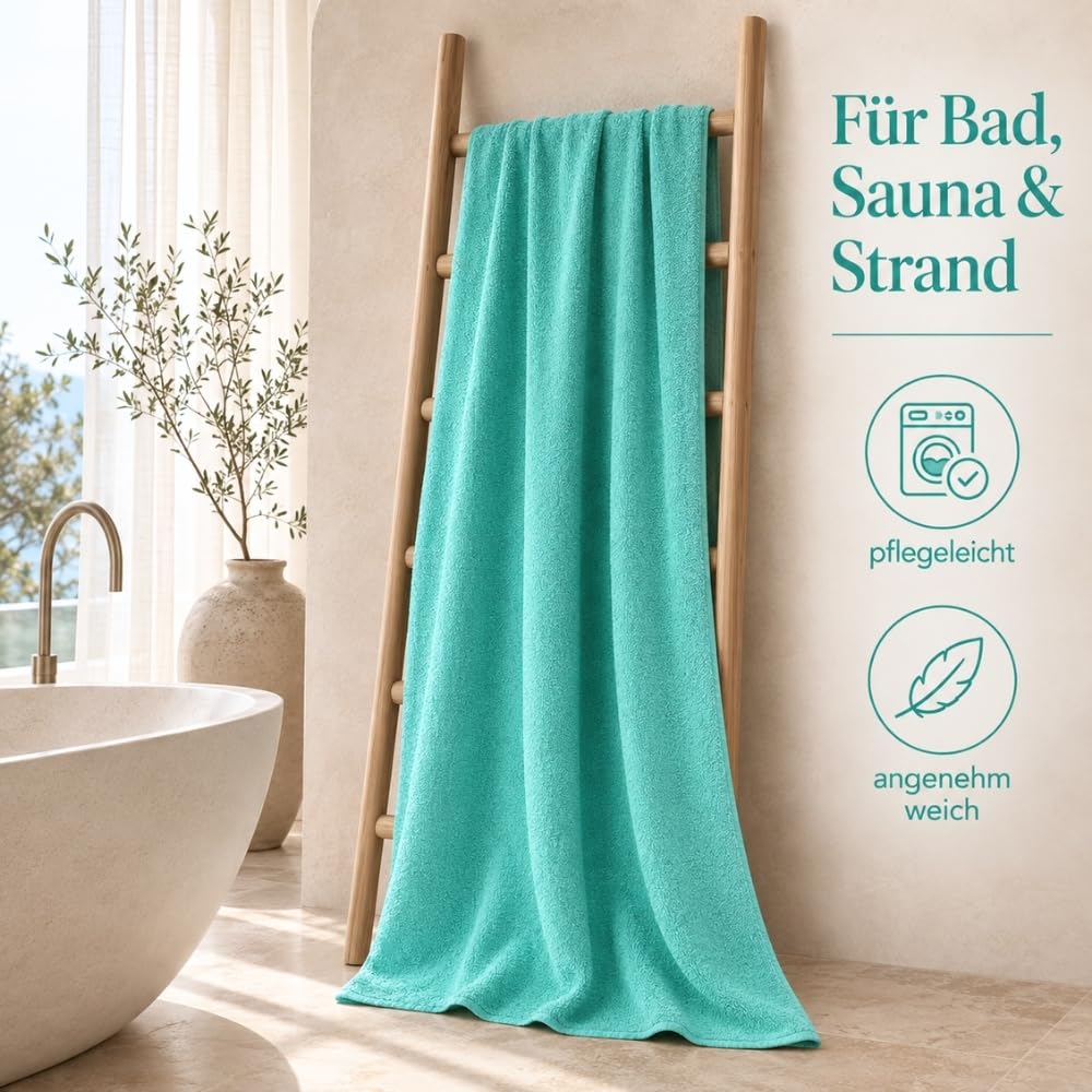 Telo da bagno XXL, 100 x 200 cm, in 100% cotone, 625 g/m², extra large, morbido e assorbente, turchese