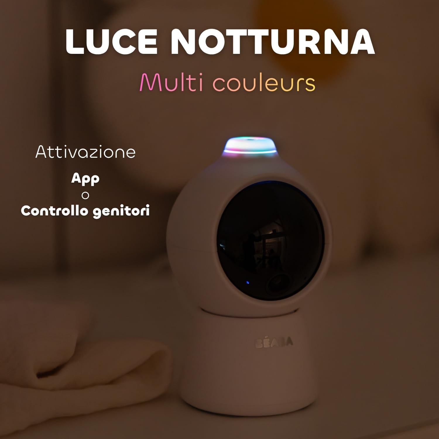 BÉABA Zen Smart AI, Baby Monitor Video 3 In 1 Con Telecamera 360° Full QHD 4MP, Schermo HD 720p, App Mobile, Intelligenza Artificiale Rilevamento Rotolamento, Visione Notturna, Luce Notturna, Bianco
