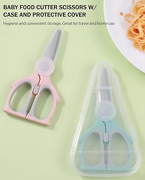 Baby Food Scissors Kicthen Shears,Portable Healthy Cute Kids Scissors Stainless Steel Scissors with Safety Lock and Storage Case - Ideal for Cutting Meat, Chicken, Vegetables, and Fruits (2Pack)