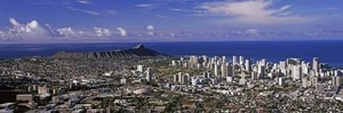 Posterazzi PPI132059L - Póster de vista de ángulo alto de una ciudad Oahu Honolulu County Hawaii USA 2010, 36 x 12