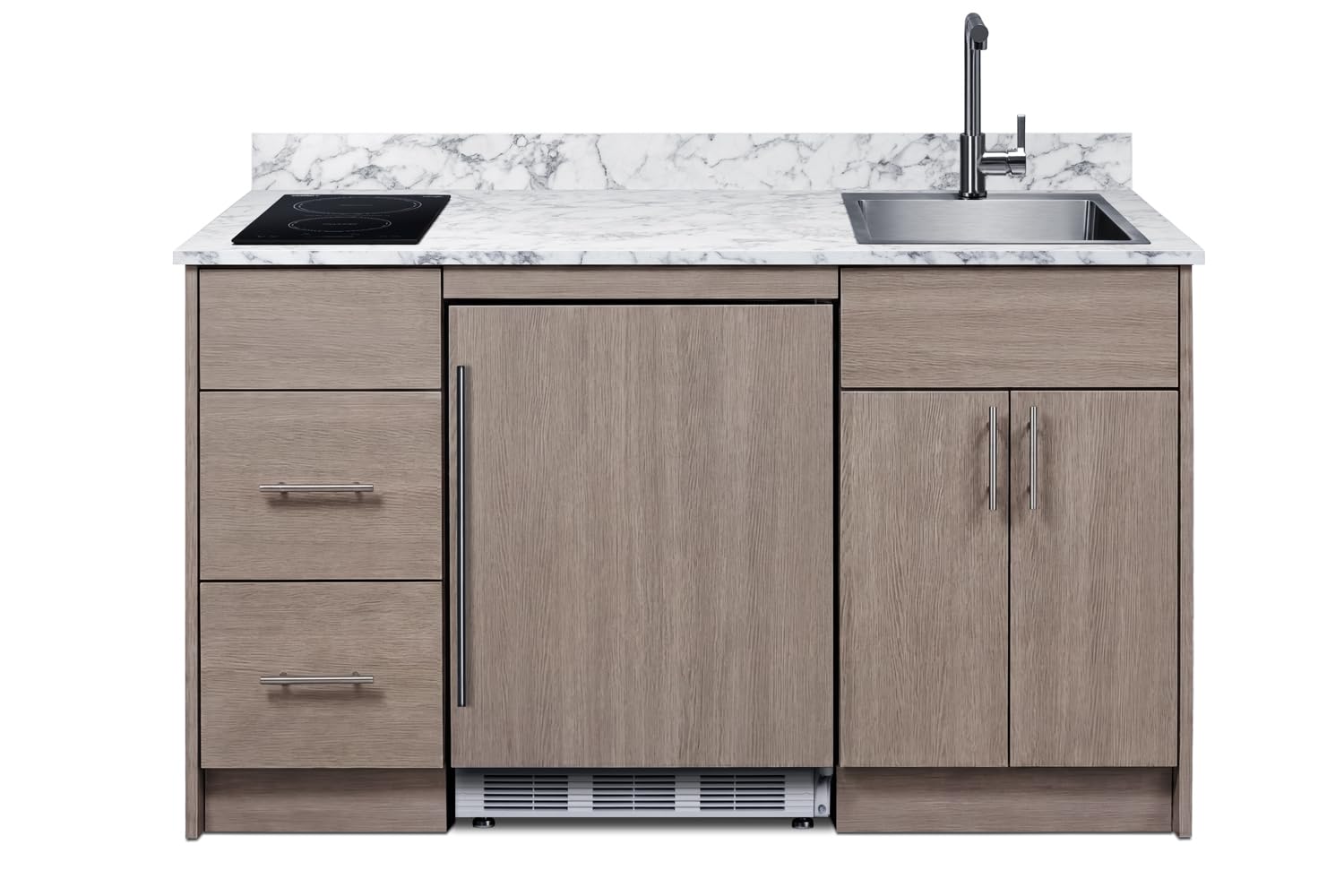 Summit All in One Kitchenette, with Induction Cooktop, Refrigerator Freezer, Sink, and Storage, Energy Star, Standalone Kitchen, Brown - CALDERADB35I