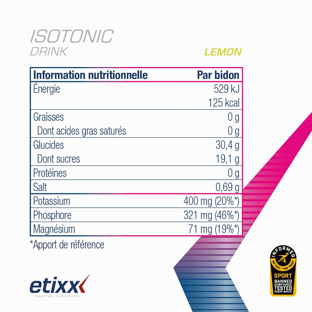 Etixx Isotonic - Boisson Isotonique Citron, 2000g - Hydratation et Énergie Rapide, Pour Endurance et Récupération