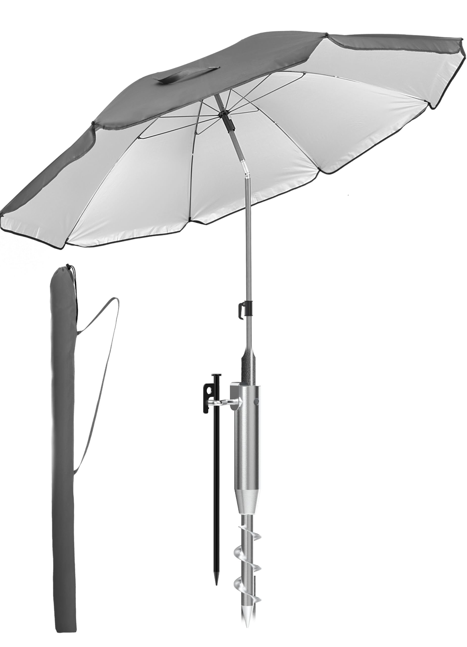 Menz Sonnenschirm Strand - UPF 50+ Strandschirm Ø 180 cm, Sonnenschutz für Strand und Balkon - Strandschirm windfest stabil, Sonnenschirm mit Schutzhülle