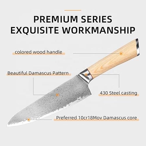 Miniatura 3 de Juego de cuchillos de acero de Damasco de 4 piezas, diseño de hoja afilada de acero inoxidable de alto carbono, VG10 de 67 capas, espiga completa,