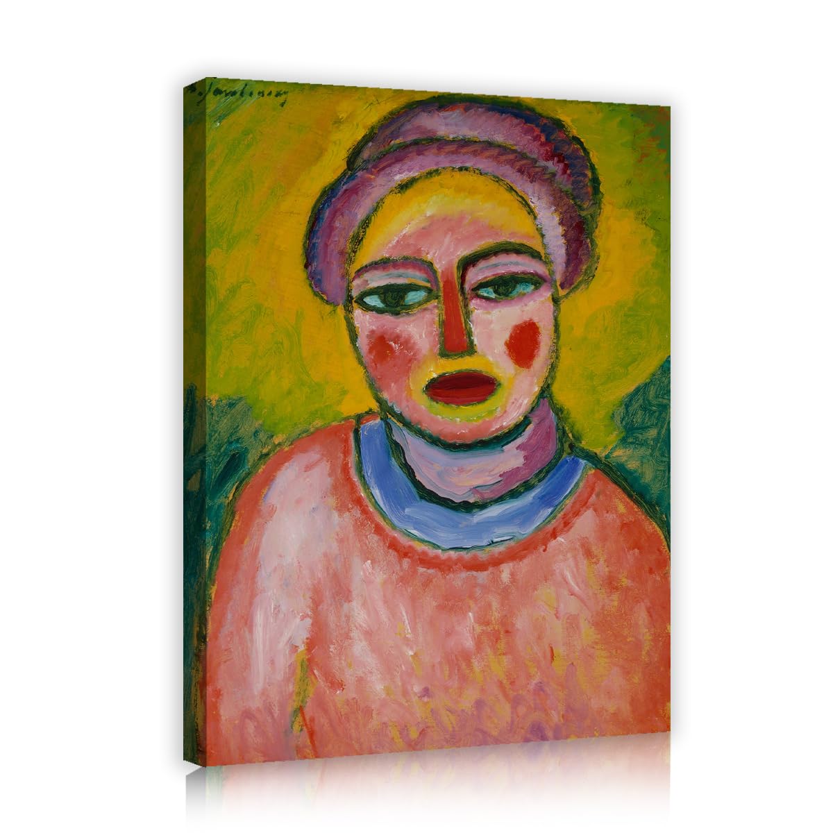 TOANGWALL Vibrant Fauvist Woman Canvas Wall Art Living Room Alexej von Jawlensky Violet Turban Painting Framed Artwork for Hallway Decor 85x100cm