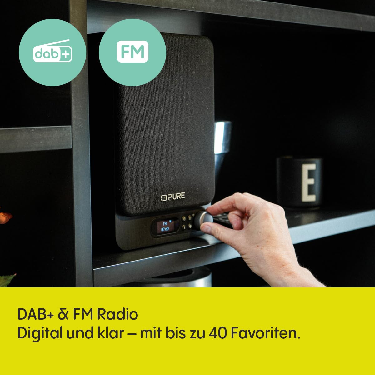 Pure Classic Active TV HiFi Radio Soundsystem mit Echtem Stereo, HDMI ARC, Bluetooth 5.3, DAB+ & FM Radio, USB-C Soundkarte, OLED Display, Fernbedienung, Schwarz