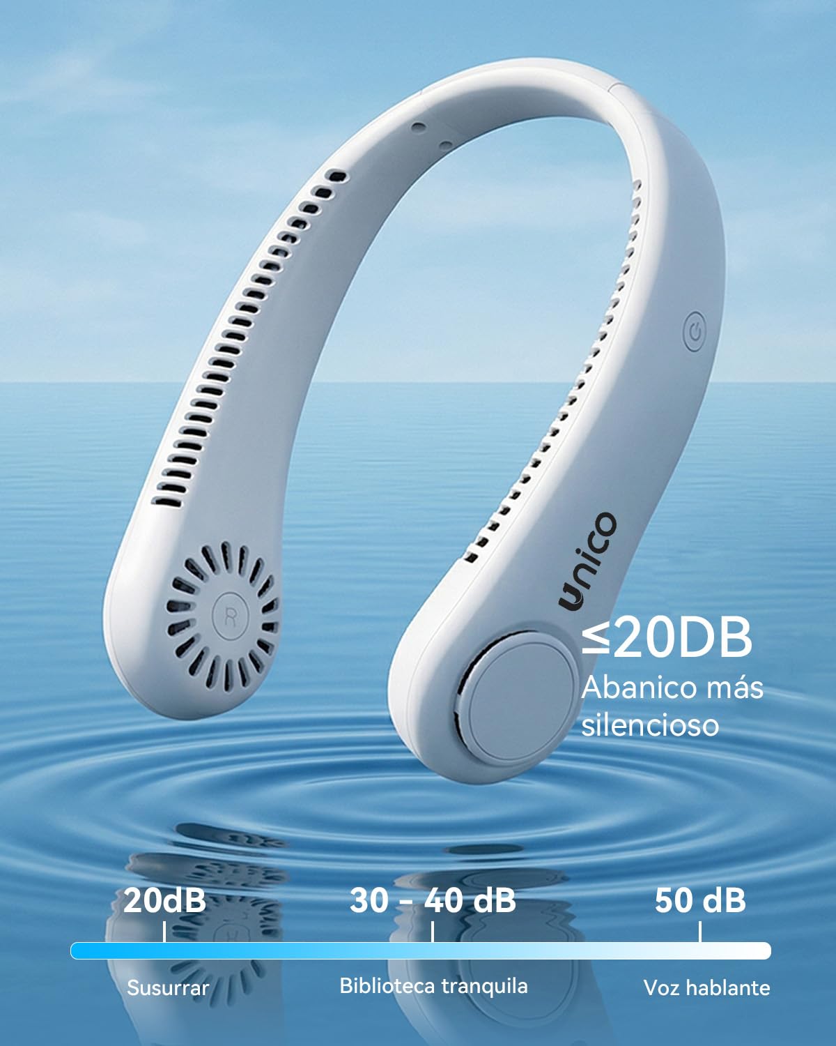 Unico Ventilador de Cuello, Mini Ventilador Portatil Sin Aspas, USB Recargable Bateria 1800 mAh con Ajustable 3 Velocidades