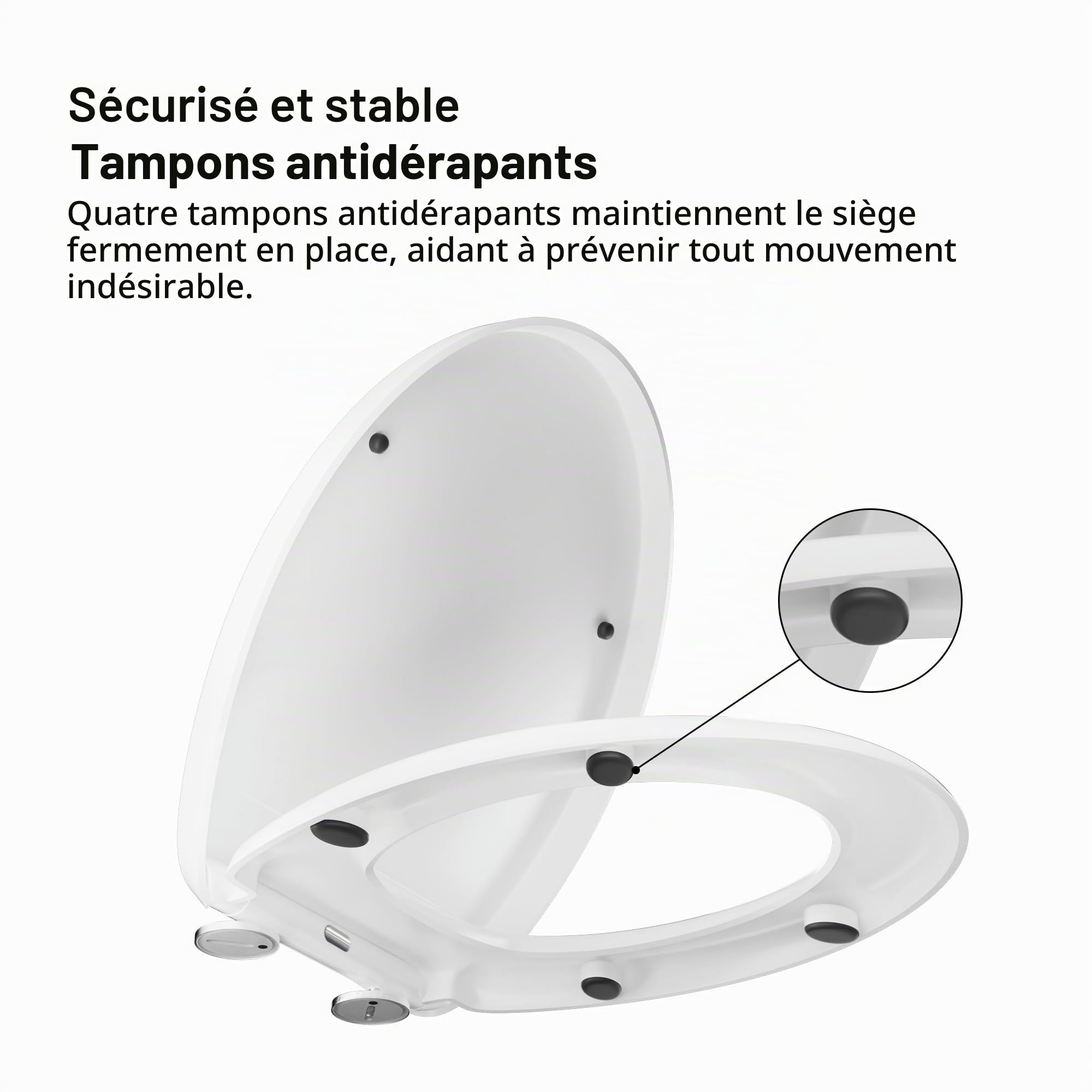 Abattant WC à fermeture amortie avec libération rapide pour un nettoyage facile, siège de toilette standard ovale, fixation par le haut, siège de toilette universel, anti-claquement, blanc